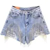 Femmes été jambe large femmes strass frangé trou dames pantalon mode taille haute Denim Shorts marée G036