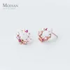 Marque originale ronde rose fleur zircon boucles d'oreilles mode charme véritable 925 argent sterling bijoux fins cadeau coréen 210707
