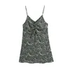 Mode blommig print mini dres sommar spaghetti rem v-hals kvinnliga klänningar vestido feminino 210623