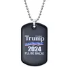 500 pezzi 2024 Trump Collana Favore di partito Presidente degli Stati Uniti Elezione Bandiera Ciondolo Tag in acciaio inossidabile Sarò tornato Portachiavi 5 Stile SN2714