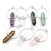 Doğal Kuvars Taş Kolye Kolye Altıgen Tel Wrap Bullet Pendulum Opal Mor Pembe Kristal Kolye Femme Reiki Takı
