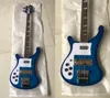 TRANSPARTENT AZUL HONADA HONADA 4 STRAINS 4003 BASS guitarra personalizado 4-string fogo glo corpo lefty basse guitare com tubarão inlays inlays Bajo backhanded baixo-guitarra