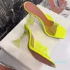 디자이너 투명한 PVC 맑은 힐 여성 슬리퍼 샌들 패션 하이힐 여성 노새 슬라이드 여름 신발