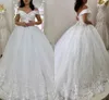 Off Shoulder Elegant Ball Gown Wedding Dresses Lace Applique Beaded Sweep Train Custom Made Corset Back Tulle Plus Size Vestidos De Novia