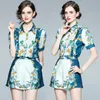 Kvinnor tryckta uppsättningar skjorta + byxor kortärmad sommarbutik två styck set high-end mode lady blouse byxor passar