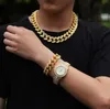 3pce Set Jewelry Men Hip Hop Icedoutbling Chain Necklace Bracelets Watch 20mm Width Cuban Necklaces Charm Jewelrys Gifts1043475