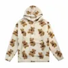 V-hanver lilla björnmönster furry hoodie vinter varm plysch söt pullovers kvinna vintage koreansk stil lös sweatshirt 211013