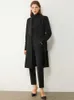 Minimalism Spring Autumn Women's Suit Coat Fashion Offical Lady Lapel Belt Knee-length Black Blazer Women 12070479 210527
