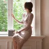 autumn Lace Office Dress Korea Ladies Long Sleeve Crew neck Midi party Formal Dresses for women clothing 210602