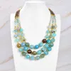 GuaiGuai Jewelry Natural 3 Strands Blue Agates Brown Pearl Necklace 18quot Multi Strands Handmade For Women Real Gems Stone Lady8081017