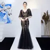 Black Golden Evening Dress Banquet Long Sequin Host Slim Fishtail Graduation dress mermaid Prom Gown vestidos de noche largos