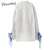 Yitimuceng Striped Blouse Women Lace Up Casual Shirts Long Sleeve Turn-down Collar Straight Spring Korean Fashion Tops 210601
