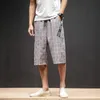 Short d'été à carreaux pour hommes, pantalon sarouel à jambes larges, en lin, grande taille, ample, décontracté, plage, favori japonais, marée de rue sauvage, 2021