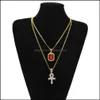 Pendant Necklaces & Pendants Jewelry Iced Out Egyptian Ankh Key Of Life Necklace Set Bling Cross Mini Gemstone Gold Sier Chain For Mens Hip