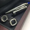 Cuff Metal Famous cufflink silver checkered Ballpoint Pen writing supplier Business Office and School fashion pens cufflinks no bo267o