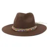 Ampla Brim bonés Mulheres Homens Palha Jazz Panamá Chapéu Outdoor Sea Fashion Sun Protection Beach Oversized com Correia Colorida Beads