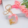 Mode rose gland lettre porte-clés pour clés femmes bijoux A-Z lettres initiale résine sac à main pendentif mignon porte-clés accessoires