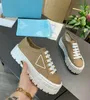 Women Luxurys Designer Nylon Shoe Double Wheel Canvas Sneakers Re-Nylon Height Increasin Shoes Triangle logo Chunky Rubber Sole