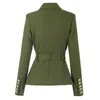 Damespakken Blazers Hoge Kwaliteit 2022 Spring Dames Olive Denim Blazer Notches Double Breasted met Sjerpen Elegante Dames Formele Straat