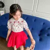 Chegada de verão terno feminino cereja blusa + saia roupas infantis 210528