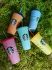 Starbucks 24oz/710 ml plastmugg ￥teranv￤ndbar klar dricka platt botten kopp pelarform lock halm mugg bardian dhl