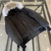 Men Bomber Down Jacket Real Wolf Fur Hooded Canvas Parkas Letter Patch Zipper Pockets Warm Thick Outwear Designer Women Ruff Winter Coat