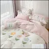 Conjuntos de cama Suprimentos Home Têxteis Jardim Luxo Lace Edge Conjunto Colorf Primavera Flores Bordado Duvet ER Algodão 1.5 / 1.8 / 2.0m Textil