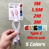 Câbles de type C tressés en tissu en alliage d'aluminium 1M 3FT 1.5M 2m 6Ft 3m 10Ft micro V8 5pin câble de chargement de données usb pour téléphone mobile