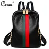 Cesha Casual Red Green Listrado Padrão Backpack feminino de alta qualidade Backpack School Girls Fashion Backpack Satchel X052213G