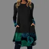 Bayan Midi Elbise Batı Etnik Boho Elbise Düzensiz Rahat Uzun Kollu Elbiseler Kadınlar Için Cep Vintage Baskı Vestido Y1204