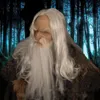 3D Halloween Headgear White Hair Long-haired Wizard Old Man Wig Mask Grandpa Latex Mask