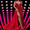 Rote sexy Paillettenkleid mit Zug Trompete Abendkleider schimmernd Bridal African Spaghetti Prom Kleid