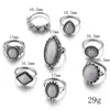 Earrings & Necklace 8Pcs/set Rings Set Sterling Silver Natural Gemstone Fire Opal Diamond Ring Weddi For Women Jewelry Accessories Bague Fem