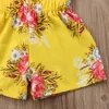 Enfant Bébé Fille Vêtements Jaune Floral Volants Sangle Hauts Gilet Shorts Bas Tenues D'été Vêtements De Plage Ensemble 341 Y2