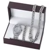 Смотреть Chuhan 3pcs/Set Hip Hop Cuba Chains Iced Out Set Set модные роскошные алмазные стальные ленты Quartz Watch   Браслет J491