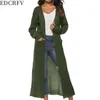 Womens Long Sleeve Open Front Cardigan Maxi Long Side Split Solid Color Knitted Sweater Irregular Slim Coat with Large Pockets 210917