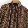 여자 셔츠 표범 인쇄 긴 슬리브 주름 탑 캐주얼 패션 하이 스트리트 세련된 빈티지 여성 셔츠 210709
