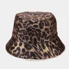 Faux conejo piel invierno cubeta sombreros mujeres niña leopardo dos lado pescador sombrero al aire libre caliente peluche velvet viaje esponjado sol sombrero