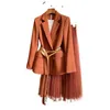 ハイエンド品質女性のスカートスプリングジャケットコート+ハーフスカートツーピーススーツ211116