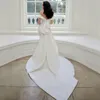 Simple White Satin Mermaid Wedding Dresses Off The Shoulder V-neck Long Bridal Gowns With Detachable Bowknot Court Train Vestidos 2021