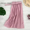 Jocoo Jolee Женщины Элегантная твердая плиссированная MIDI юбка повседневная летняя винтажная высокая талия All-Match Chiffon линия юбки с поясом 210619