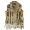 REAL senhoras genuínas colete de pele de coelho de malha com guaxinim aparar colete jaqueta de inverno harppihop pele 210925