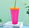 24oz Kolor Zmiana Puchar Magiczna Plastikowe Drukowce Picie Drużyny Z Pokrywą I Słomy Wielokrotnego użytku Kolory Color Cold Cup Summer Water Bottle DHP14 50 sztuk