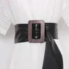Non-pin Buckle Adjustable Waist Belt Women Black Soft Patent Leather Wide Corset Strap Wide Waistband Belt Cinturon Mujer 2020 Q0624