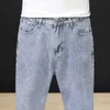 Mäns Jeans Wide Leg Men Vår Sommar 2022 Ljus Blå Straight Cut Loose Fit Baggy Ankellängd Byxor Mens Denim Kläder
