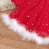 リトルガール長袖ドレスクリスマス赤ベルベットメッシュ糸縫い具合のヘッドバンドクリスマスフェザーネックES 220106