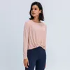 T-shirt da donna a maniche lunghe da palestra, maglietta fluida che assorbe l'umidità, maglietta con orlo in tessuto nudefeel atletico1924296