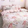 Spring Bedding Set Verão Flor Duveta Tampa Pastoral Estilo Pêssego Folha de Impressão Daisy 3 / 4pcs Home Verde 210615