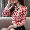 Autumn Wave Chiffon Office Lady Women Tops Fashion Print Long Sleeve Stand Collar Dot Regular Red Ladies Blouse 5365 50 210527