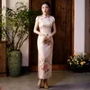 Roupas étnicas Vintage Slim Slim Feminino Long Qipao Sexy Floral Impresso Mandarim Collar Cheongsams Oriental Chinês Vestido Formal Vá